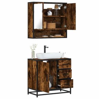 Berkfield Home 2 Piece Bathroom Furniture Set Smoked Oak Engineered Wood in Brown