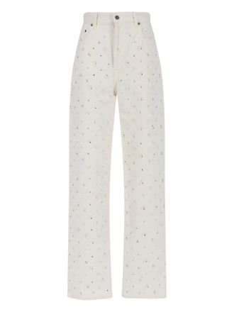 Golden Goose High-Waisted White Denim Jeans with Crystal Embellishments