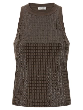 Brunello Cucinelli Womens Dazzling Check Embroidery Top