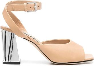 Sergio Rossi Elegante Beige Leren Sandalen - Dames - Sandalen met hakken - Beige - 38 EU - Leer - Schoenen