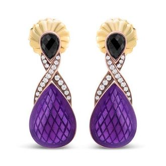 House of Brilliance 18K Rose Gold over Silver Purple Enamel 1/5 Ct Diamond & Black Onyx Drop Earrings in White at Nordstrom