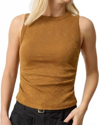 Lilla P Rib Slub Side Pleat Tank In Dijon