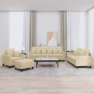 vidaXL Juego De Sof&aacute;s Con Cojines 4 Piezas Tela Crema Vidaxl