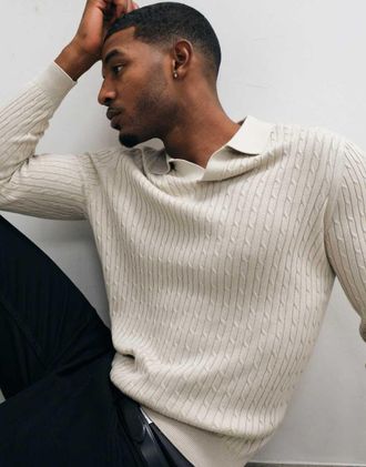 Mango maglione lavorato a maglia con collo a rever color crema-Neutro