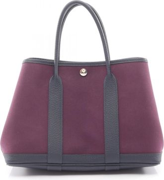 Herm&egrave;s Blue Nuit Cassis Navy Purple Toile Officier Canvas Leather Negonda Leather Handbag Tote Bag (Pre-Owned)