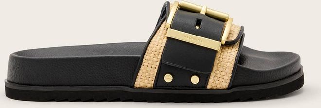 Raffia Ellie Studded Buckle Leather Sliders, Size: UK 4/ US 7/ EU 37