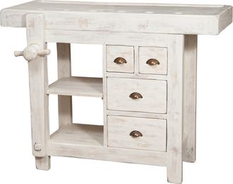 Biscottini International Biscottini - Banco De Trabajo Estilo Country De Madera Maciza De Tilo Acabado Con Efecto Blanco Envejecido L116xpr63xh90 Cm