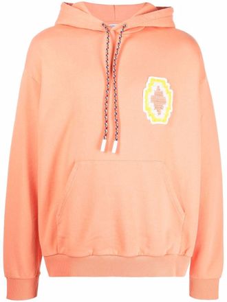 Marcelo Burlon macram&eacute; Cross logo patch hoodie - men - Polyester/Organic Cotton - L - Orange