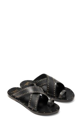 beek Curlew Studded Crossover Strap Slide Sandal in Black Gold Studs at Nordstrom, Size 10