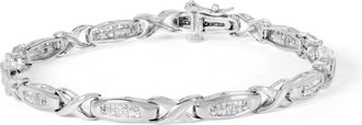 House of Brilliance 14K White Gold 1.0 Cttw Invisible-Set Princess Diamond Tennis Bracelet