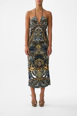 Camilla Cut Out Sleeveless Jersey Halter Neck Dress in Feline Folklore at Nordstrom, Size Xx-Small Au
