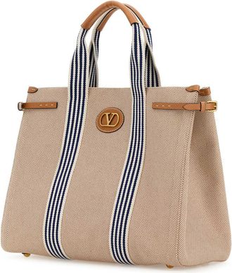 Valentino Garavani Mens Two-Tone Canvas Antibes Shopping Bag Naturaletobaccobiancobluenaturalcam Borse A Mano
