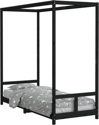 vidaXL Estructura De Cama Para Ni&ntilde;os Madera De Pino Negro 80x200 Cm Vidaxl
