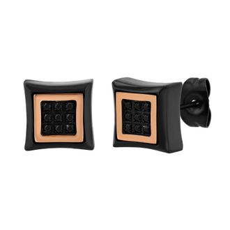 Robert Alton 1/10CTW Black Diamond Stainless Steel with Black & Rose Finish Earrings