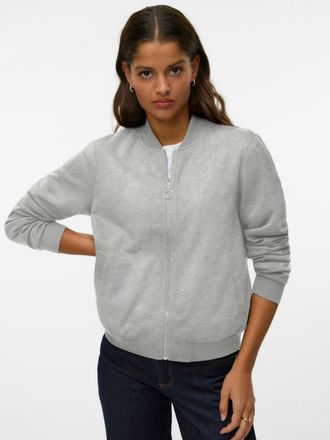 Vero Moda Bomberjacke VERO MODA VMKIMIKO LS SHORT JERSEY BOMBER NOOS, Damen, Gr. XS, grau (light grau melange), Jersey, Obermaterial: 88% Polyester, 12% Viskose