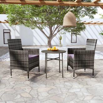 vidaXL Juego De Comedor Para Jard&iacute;n 3 Piezas Rat&aacute;n Sint&eacute;tico Gris Vidaxl