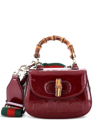 Gucci Bamboo 1947 Logo Top Handle Bag Embossed Patent Mini satchel - Rosso