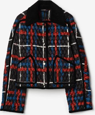 Burberry Cropped Belt Check Quilted Floriston Jacket, Size: XS