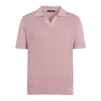 Oscar Jacobson V-neck Knitwear, male, Pink, Size: M Alf Bomuld Polo Skjorte