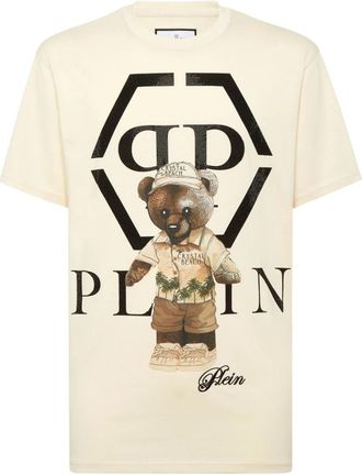 Philipp Plein Rondhals T-Shirt Crystal Teddy Bear - Heren - T-shirts - Beige - XL - Katoen - Tops