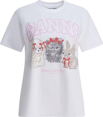 Ganni Cute Animals T-Shirt In Cotton
