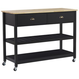 Beliani Carrito De Cocina Negro Encimera Madera Clara 2 Estantes 2 Cajones Para Cubiertos Ruedas Estilo Moderno Escandinavo Navarino