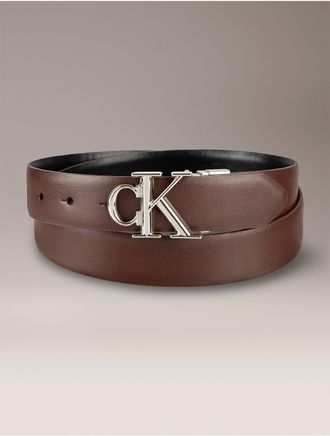 Calvin Klein Womens Reversible Monogram Logo Plaque Belt - Brown - XS