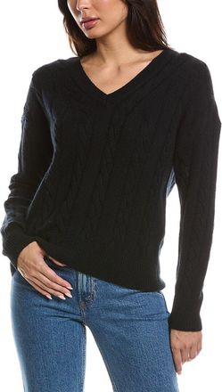 Fort&eacute; Cashmere Fashioned Cable V-Neck Cashmere Sweater