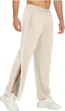 Generic Mens Tear Away Track Pants Side Full Zip Jogging Trousers Zip-Off Trousers with Pocket Basketball Full-Opening Sweatpants Leg Loose Fit Casual Sportsw