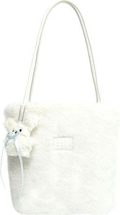 Generic Winter cute faux plush bag womens hand-held large-capacity shoulder bucket bag(white)