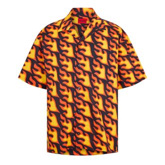 HUGO BOSS Hugo Mens Fire Oxford Collared Shirt (Black/Yellow) Cotton - Size Medium