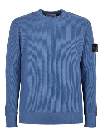 Stone Island ribbed log-patch sweater - men - Virgin Wool - L - Blue