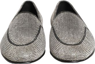 Dolce & Gabbana Silver Crystal Embellished Men Loafers Shoes Leather