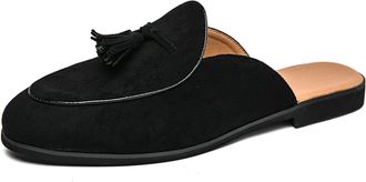 Generic Mules for Men Pointed Toe Flats Slip-on Comfort Backless Loafers Buckle Mule Shoes Mens Fashion Slippers (Black,5.5)