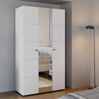 Dmora Guardarropa 3 Puertas Ouarza, Armario Dormitorio Con Barra Para Ropa, 4 Estantes, 3 Puertas, 117x52 Cm Blanco Mate