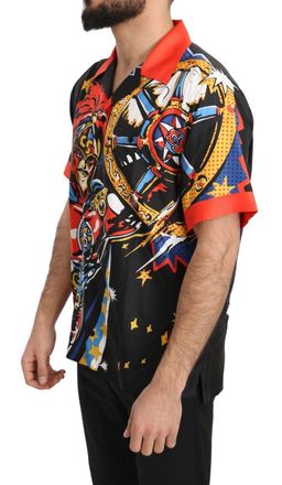 Dolce & Gabbana Mens Multicolor Printed Short Sleeves Casual Shirt Silk