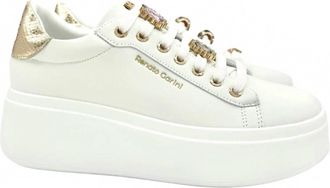Renato Garini Womens Bedazzled Laces Sneaker In White Stones