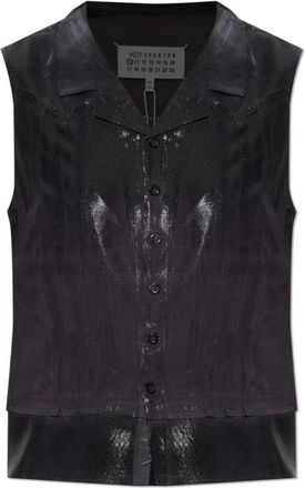 Maison Margiela Shimmering Finish Top - Dames - Tops zonder mouwen - Zwart - XS - Leer - Tops