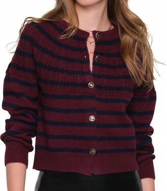 Heartloom Selene Stripe Cardigan In Merlot/navy