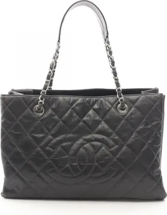 Chanel Black Leather Handbag Tote Bag (Pre-Owned)
