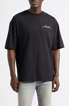 Amiri Oversize MA Check Patch Appliqu&eacute; Skate T-Shirt in Black at Nordstrom, Size Xxx-Large