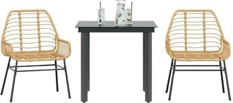 vidaXL Juego De Comedor Jard&iacute;n 3 Piezas Rat&aacute;n Sint&eacute;tico Vidrio Marr&oacute;n Vidaxl