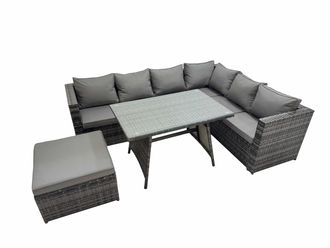 Fimous Patio Furniture Sets with Dining Table Big Stool Dark Grey Mixed