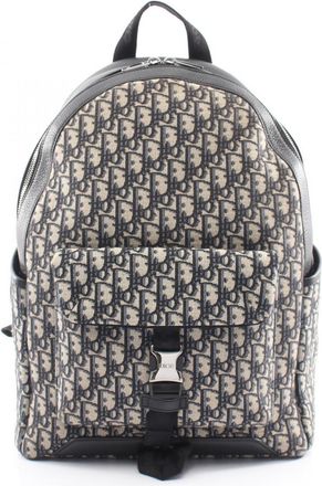 Dior Beige Navy Canvas Leather Backpack (Pre-Owned)