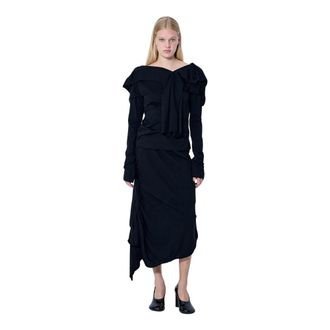 Yohji Yamamoto High Twisted French Terry Braided Rok - Dames - Midirokken - Zwart - M - Katoen - Rokken