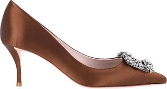 Roger Vivier Brown Satin Efflorescence Crystal Pumps
