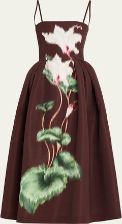 Oscar De La Renta Chine Cyclamen Faille Midi Cocktail Dress