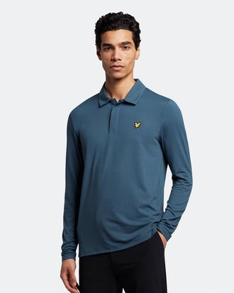 Lyle & Scott Mens Concealed Button Long Sleeve Polo Shirt in Navy Cotton - Size X-Large