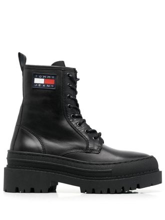 Tommy Jeans Combat boots met logopatch - Zwart