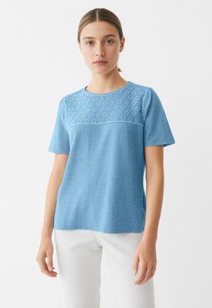Vero Moda Blusentop VERO MODA VMALVA CROCHET SS TOP WVN GA, Damen, Gr. XS (34), blau (airy blau), Web, Obermaterial: 100% Polyester, unifarben, regular fit norm
